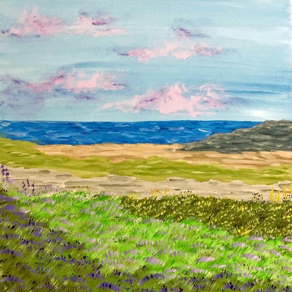 Lavender Skies and Fields 12 x 12 Acrylic Painting